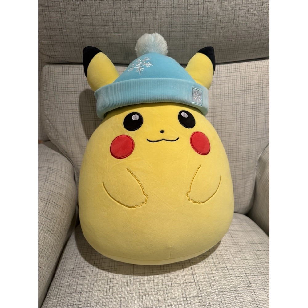Squishmallows Pikachu Holiday Yellow With Blue Hat Medium Plush